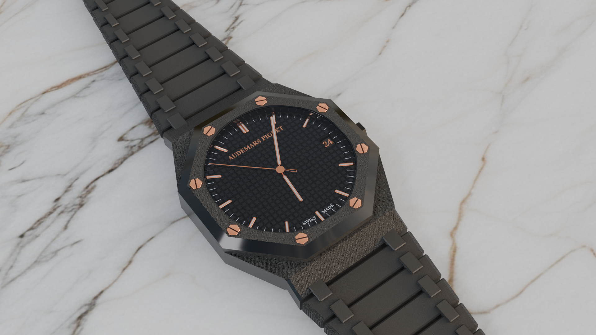 Modelisation 3D d'une montre de luxe Rayal Oak